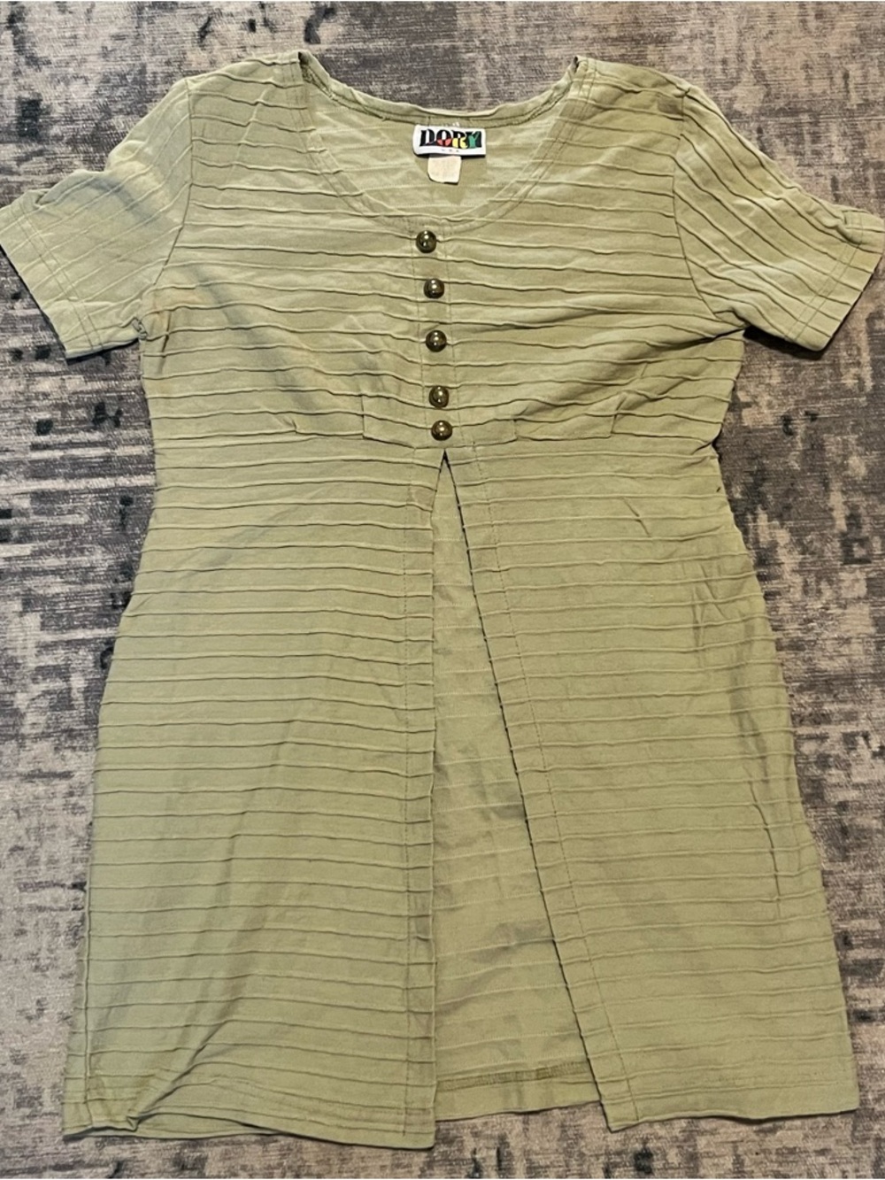 Vintage Dory Made in USA Ribbed Button Front Top Size Small Green 90s